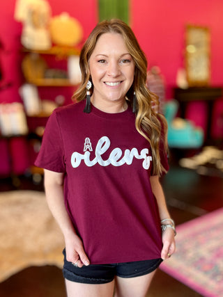Oilers Puff Print Maroon Tee