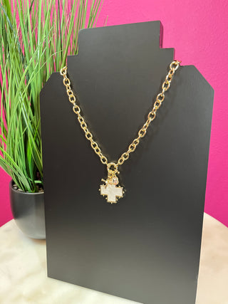 Mother of Pearl Cross Charm Necklace