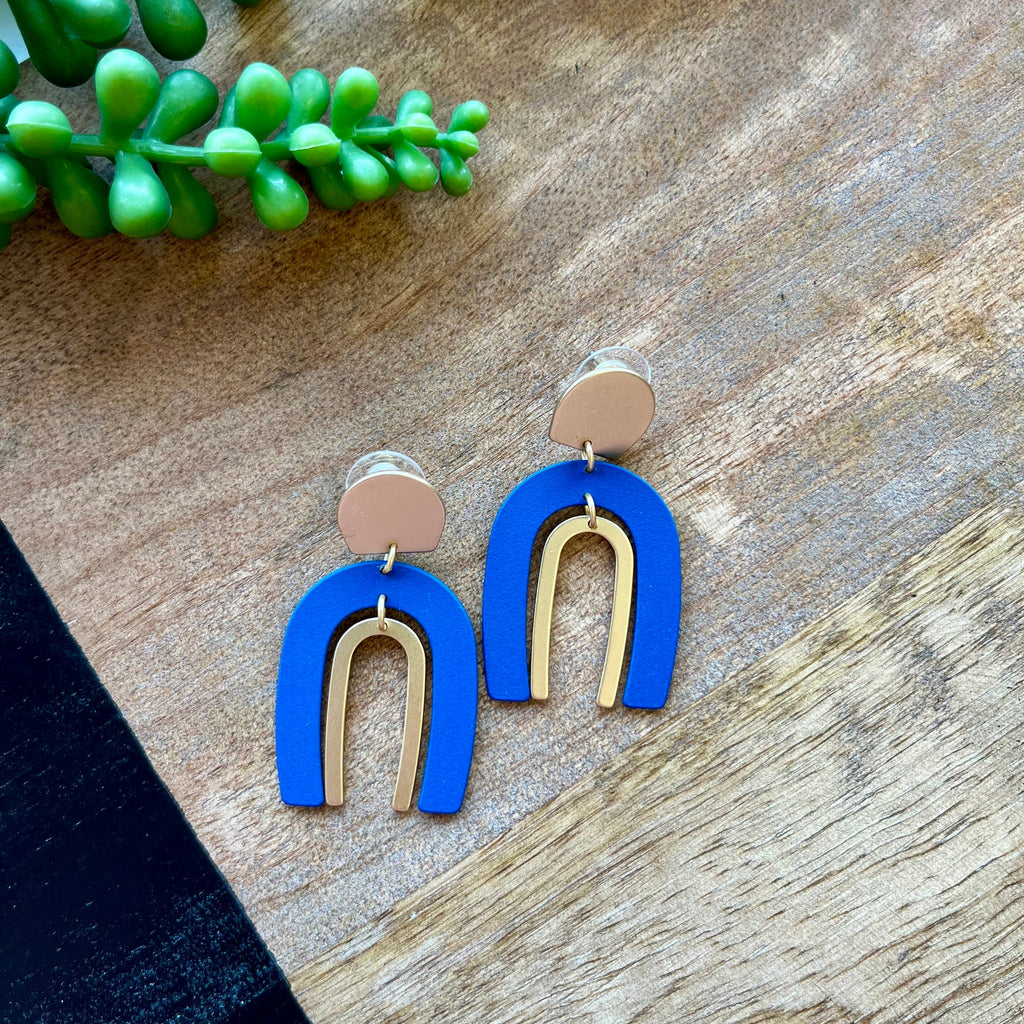 Royal Blue & Gold Rainbow Shape Earrings