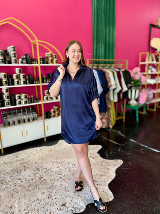 Charlotte Navy Satin Dress