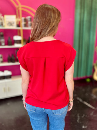 Red Super Soft Scuba VNeck Top