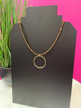 Brown Hematite & Gold Circle Necklace