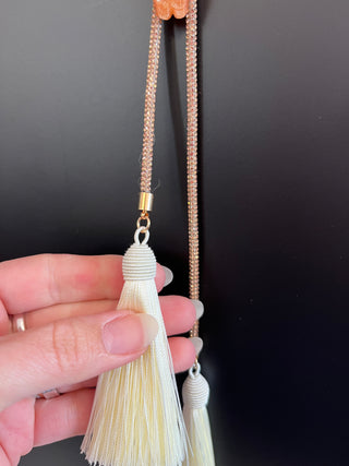 Pearlized Peach Bull Skull Crystal Bolo Necklace