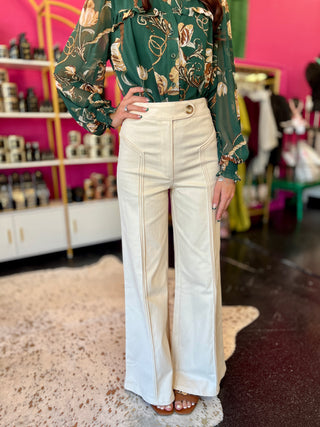 Cream Wide Leg Flare Jeans