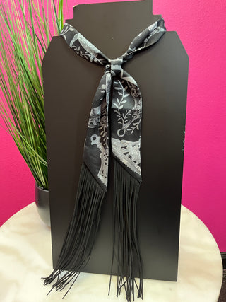 Black Print Fringe Twilly
