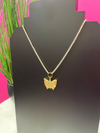 Gold Plated Butterfly & Crystal Necklace