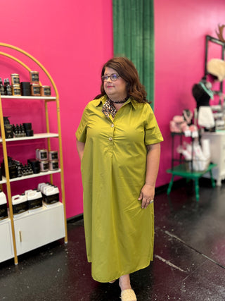Chartreuse 3 Gold Button Midi Dress