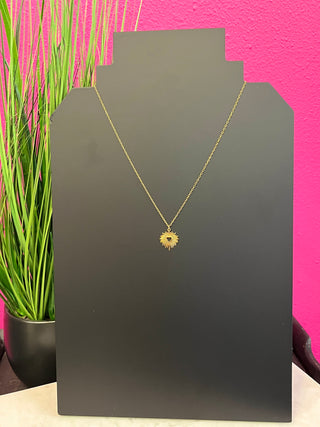 Gold Sun Burst Heart Necklace - Water Resistant