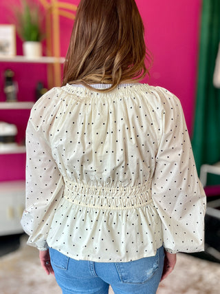 White & Black Polka Dot Peplum Top