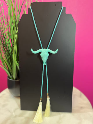 Turquoise Bull Skull Bolo Necklace