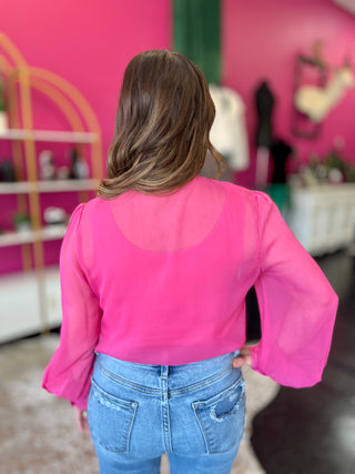 Hot Pink Shear Bow Tie Top