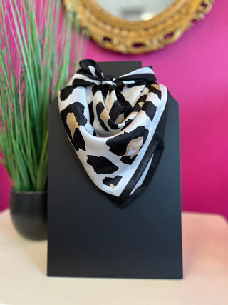 Ivory & Black Leopard Satin Wild Rag Scarf