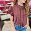 Washed Maroon Ruffle Top