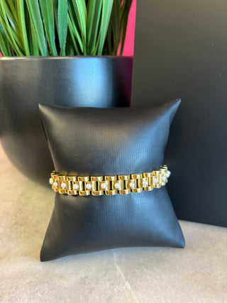 Gold & Pearl Watch Brand Bracelet - Water Resistant