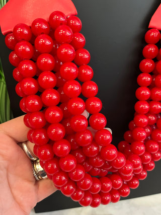 Red Ball 7 Strand Cascading Necklace