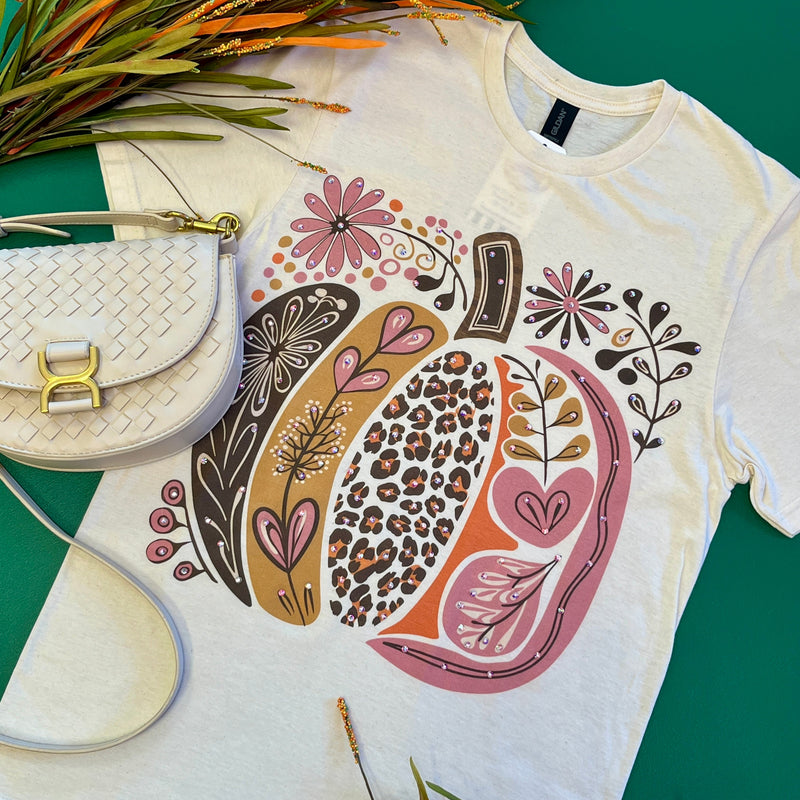 Floral Pumpkin Bling Tee
