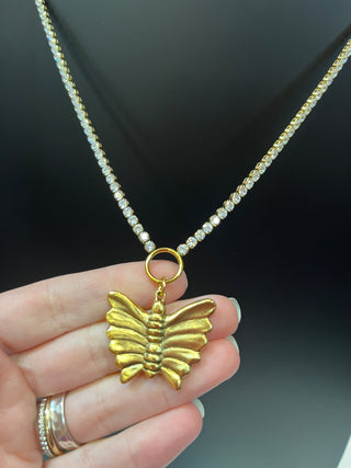 Gold Plated Butterfly & Crystal Necklace