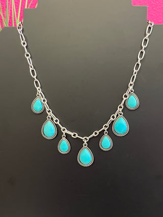 Turquoise 7 Teardrop Chain Necklace
