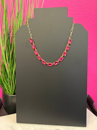 Too Chic Rectangle Hot Pink & Gold Chain Necklace