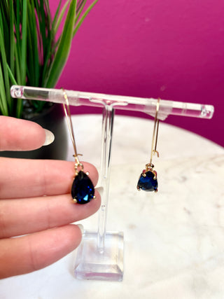 Too Chic Navy Small Teardrop Crystal Earrings