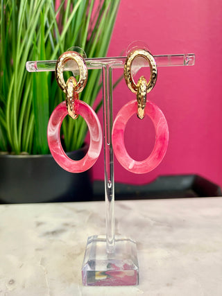 Hot Pink Oval & Gold Earring