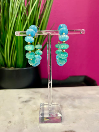 Turq Green Beaded Stone Hoop Earrings