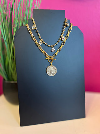 Gold Ball Chain with Big Crystals Necklace by Yochi