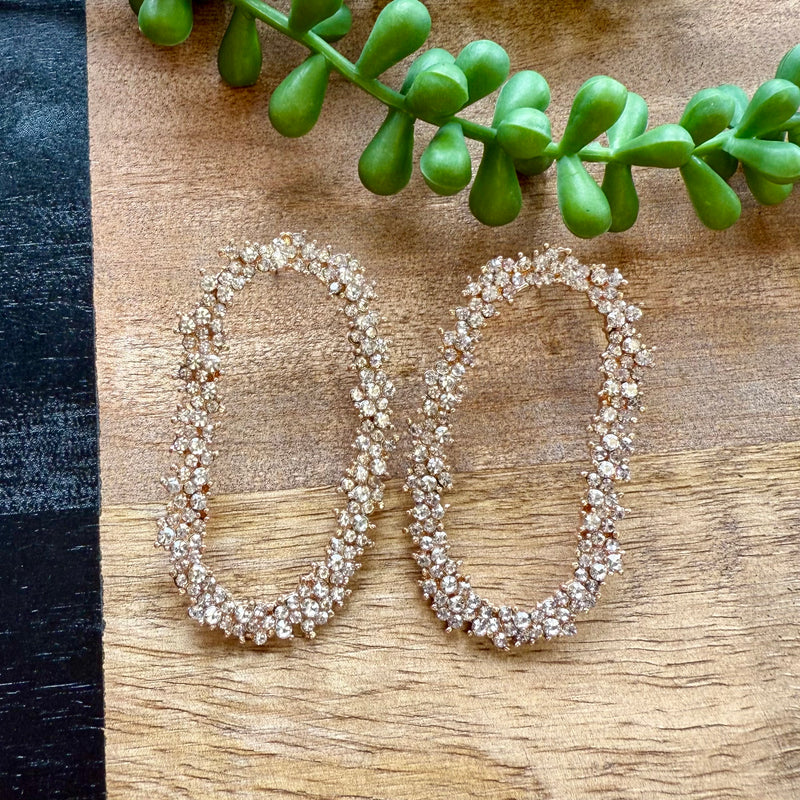 Crystal & Gold Large Oval Earrings