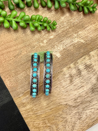 Turq Button & Silver Lg Hoop Earrings