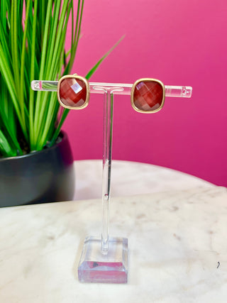 Maroon & Gold Square Stud Earrings