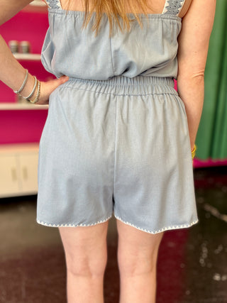 Denim Blue Linen Mix Shorts
