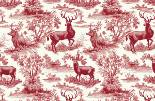 Pattern of deer and trees in red on a white background