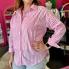 Pink & White Striped Button Up Top