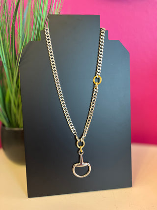 Silver Horse Bit & Chain Lariat Necklace by Yochi
