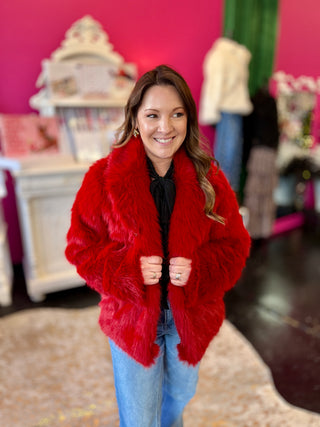 Red Faux Minky Fur Short Jacket