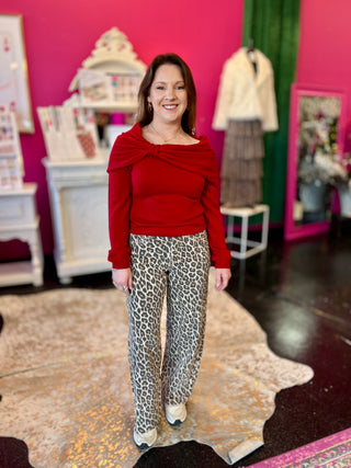 Leopard Denim High Rise Wide Leg Jeans