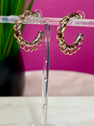 Mixed Metal Medium Hoop Earrings