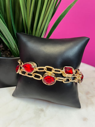 Red Crystal & Gold Chain Bracelet