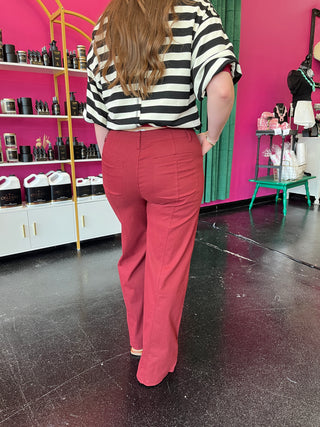 Maroon Front Seam Wide Leg Pants