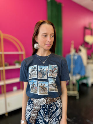 Rodeo Postage Stamp Navy Tee