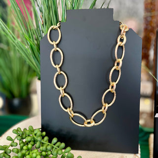 Hammered Gold Lg Link Necklace