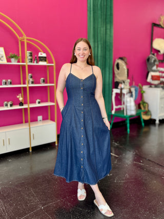 Dark Denim Button Down Midi Dress
