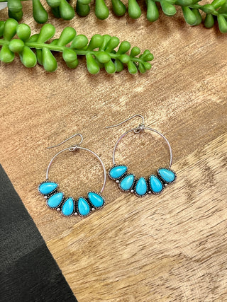 Silver Circle w/5 Turq Stone Bottom Earring