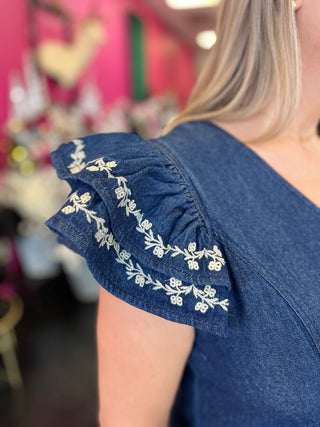 Caylee Dark Denim Ruffle Dress