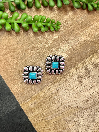 Silver & Turq Square Lg Stud Earrings