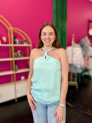 Aqua Keyhole Sleeveless Top