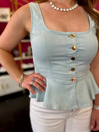 Baby Blue Button Up Peplum Top