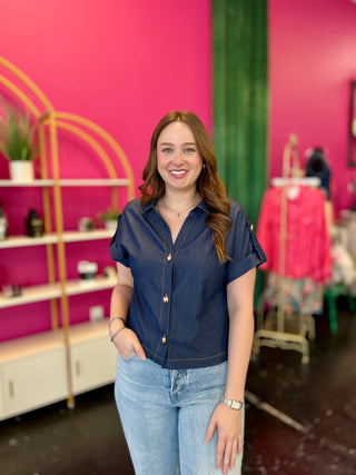 Dark Denim Button Up Top