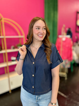 Dark Denim Button Up Top