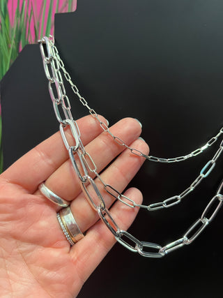 Silver Chain Link 3 Necklace Set